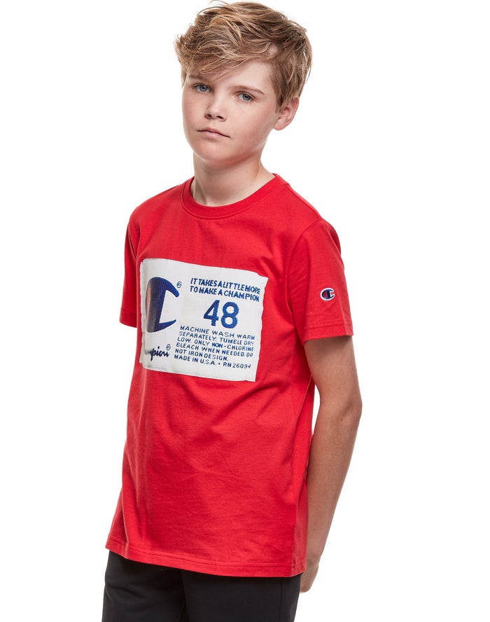 Champion Boys T-Shirt NZ - Cotton Photo-real Jock Tag Red ( 7523-AUJHL )